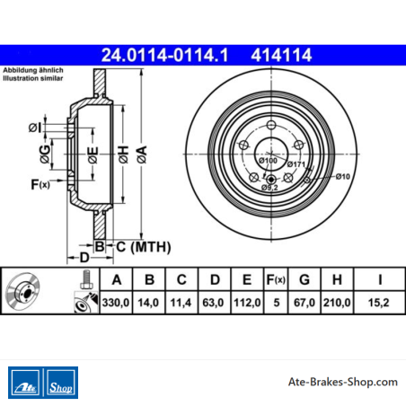 ATE Disque de frein original en 2 pièces (24011401141) pour Mercedes-Benz