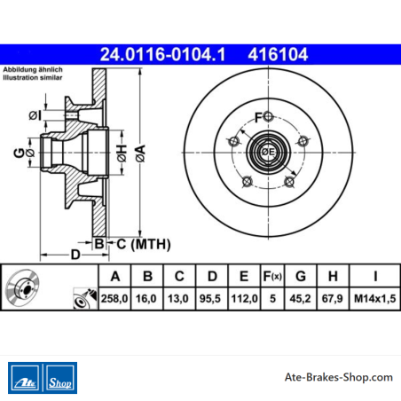 ATE Disque de frein original en 2 pièces (24011601041) pour Volkswagen (VW)