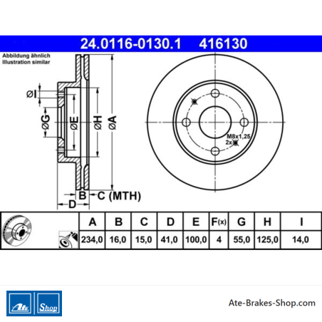 ATE Original 2 Pieces Brake Disk (24011601301) for Daihatsu, Subaru