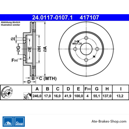 ATE Original 2-teilige Bremsscheibe (24011701071) für Daihatsu, Subaru