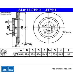 ATE Disco de freno original de 2 piezas (24011701111) para Subaru