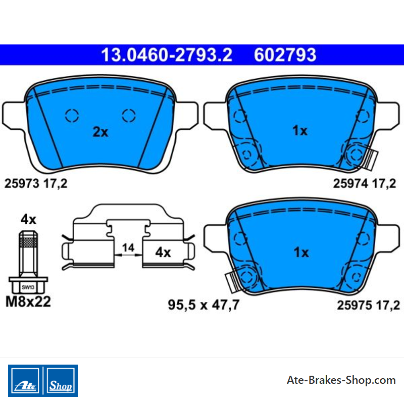 ATE originale Bremsbeläge (13046027932) für Fiat, Opel