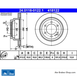 ATE Disco de freno original de 2 piezas (24011801221) para Isuzu, Opel