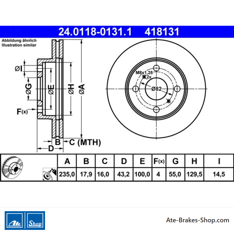 ATE Originale zweiteilige Bremsscheibe (24011801311) für Toyota
