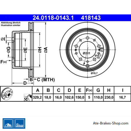 ATE Disque de frein d’origine (24011801431) pour Lexus, Toyota