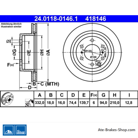ATE Disco de freno original (24011801461) para Mitsubishi
