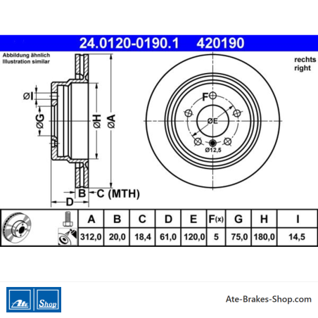 ATE Disco de freno original (24012001901) para BMW