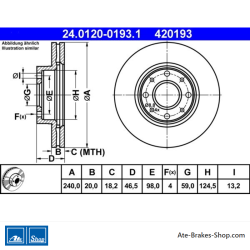 ATE Disco de freno original de 2 piezas (24012001931) para Fiat