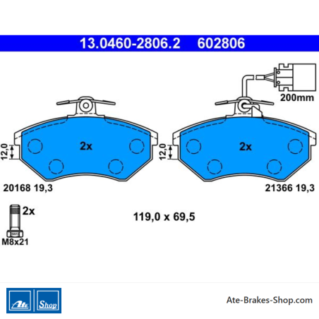 ATE original brake pads (13046028062) for Volkswagen (VW)