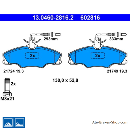ATE originale Bremsbeläge (13046028162) für Peugeot