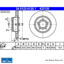 ATE Disco de freno original de 2 piezas (24012201201) para Audi
