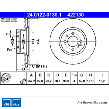 ATE Originele 2-delige remschijf (24012201301) voor Alfa Romeo, Fiat, Lancia