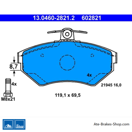 ATE original brake pads (13046028212) for Seat, Volkswagen (VW)