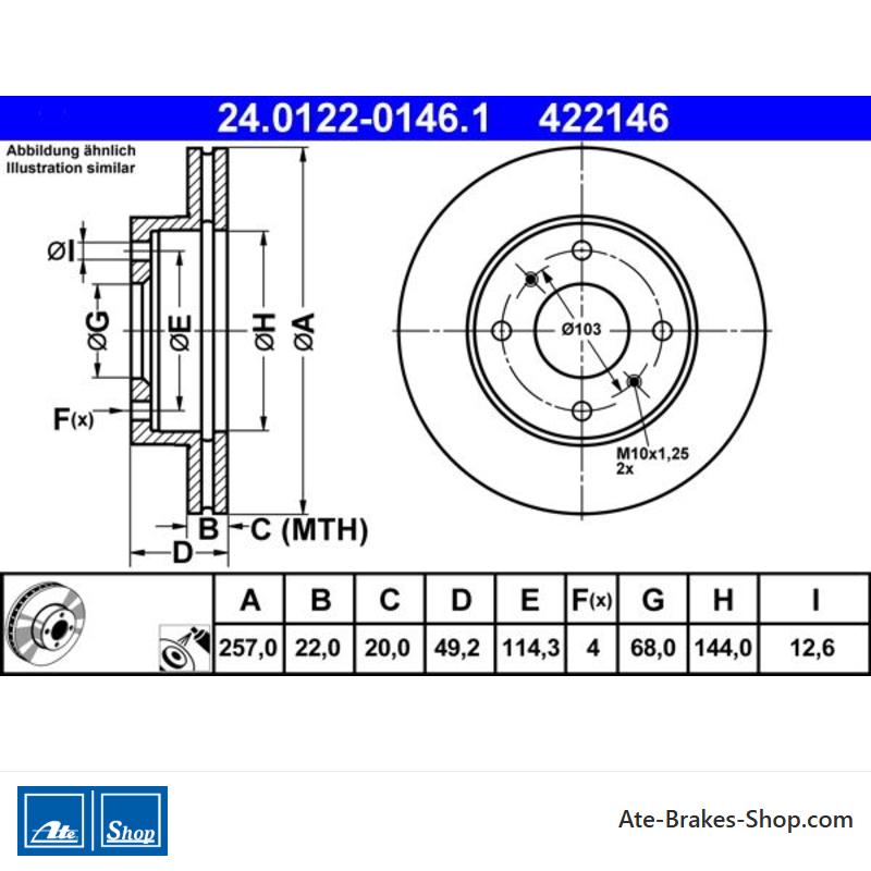 ATE Originale zweiteilige Bremsscheibe (24012201461) für Nissan