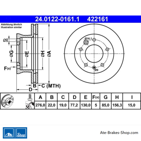 ATE Disco de freno original de 2 piezas (24012201611) para Mercedes-Benz, Volkswagen (VW)