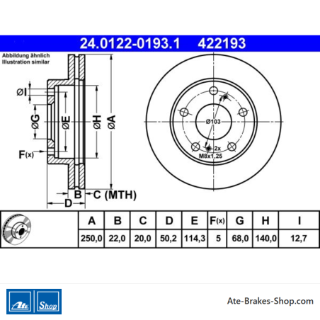 ATE Originale zweiteilige Bremsscheibe (24012201931) für Nissan