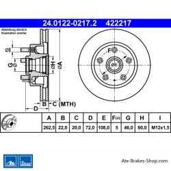 ATE Original 2 Pieces Brake Disk (24012202172) for Volvo