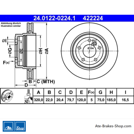ATE Disco de freno original (24012202241) para BMW