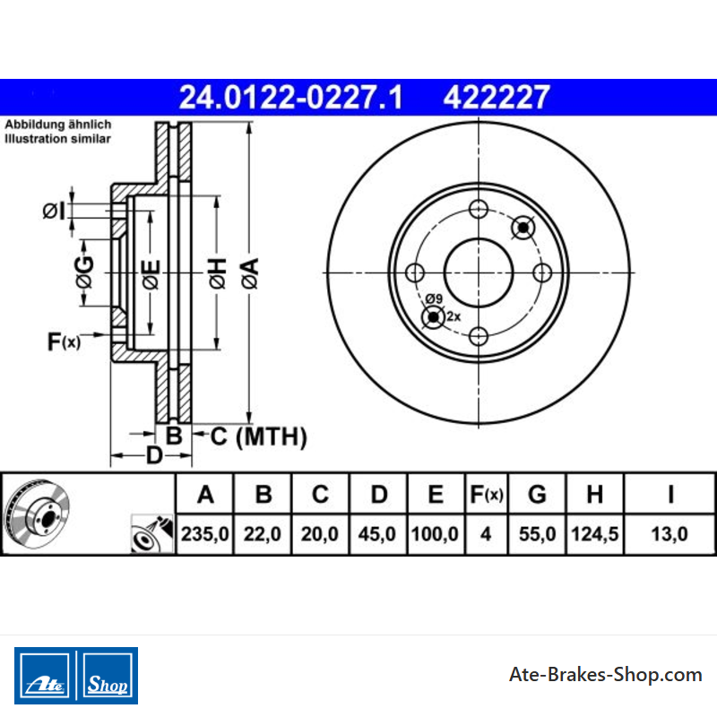 ATE Original 2 Pieces Brake Disk (24012202271) for Kia