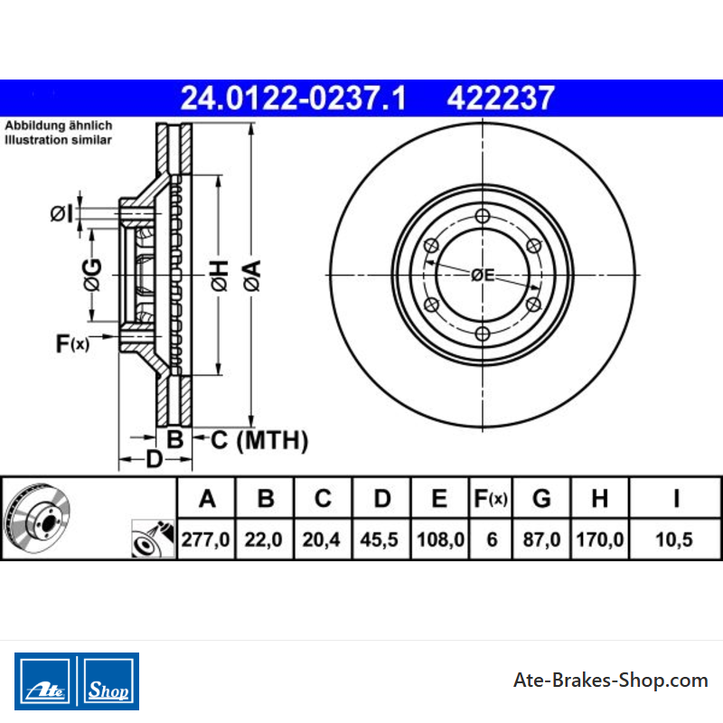 ATE Original 2 Pieces Brake Disk (24012202371) for Hyundai, Mitsubishi