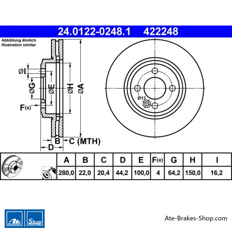 ATE Original 2 Pieces Brake Disk (24012202481) for Mini