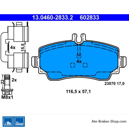 ATE original brake pads (13046028332) for Mercedes-Benz