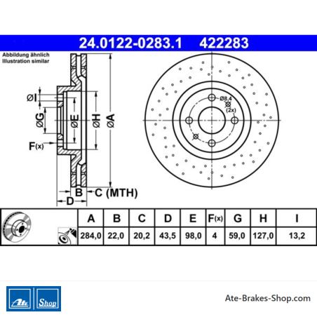ATE Original 2 Teile Bremsscheibe (24012202831) für Abarth