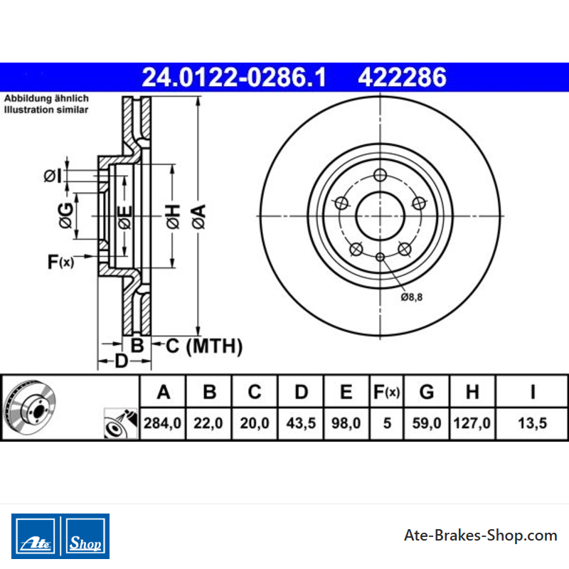 ATE Original 2 Teile Bremsscheibe (24012202861) für Fiat