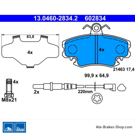 ATE original brake pads (13046028342) for Dacia, Renault