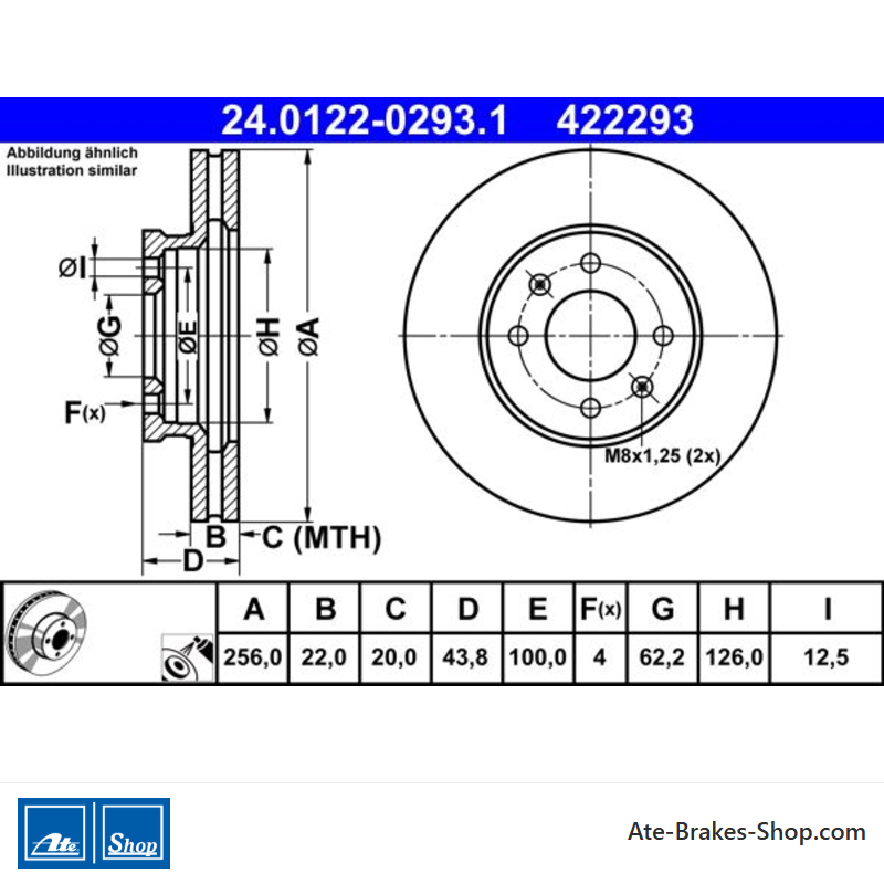 ATE Disque de frein original en 2 pièces (24012202931) pour Hyundai, Kia