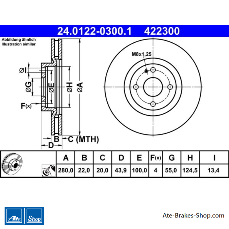 ATE Originele 2-delige remschijf (24012203001) voor Abarth, Fiat, Mazda