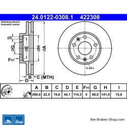 ATE Disco de freno original de 2 piezas (24012203081) para Renault