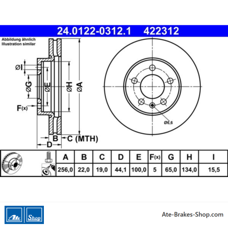 ATE Disque de frein original en 2 pièces (24012203121) pour Audi, Seat, Skoda, Volkswagen (VW)