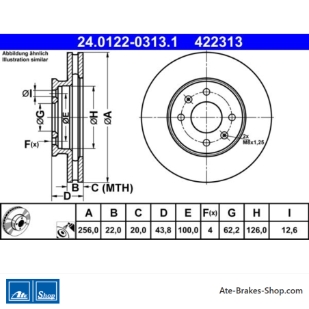 ATE Original 2 Pieces Brake Disk (24012203131) for Hyundai, Kia