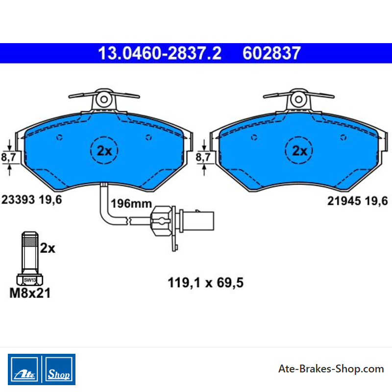 ATE originale Bremsbeläge (13046028372) für Audi, Seat, Volkswagen (VW)