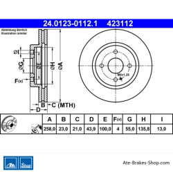 ATE Original 2 Pieces Brake Disk (24012301121) for Mazda