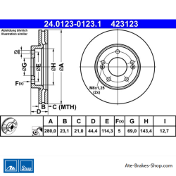 ATE Original 2 Pieces Brake Disk (24012301231) for Hyundai, Kia