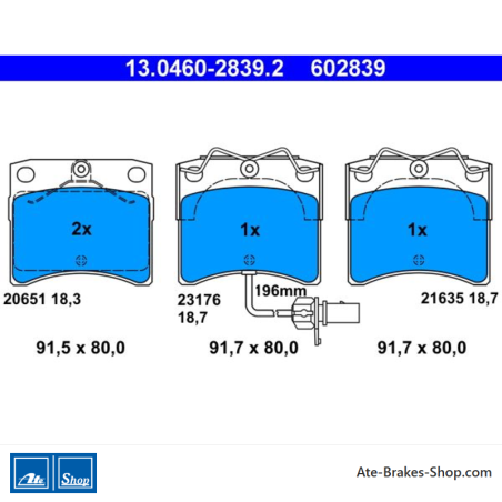 ATE originalen Bremsbelägen (13046028392) für Volkswagen (VW)