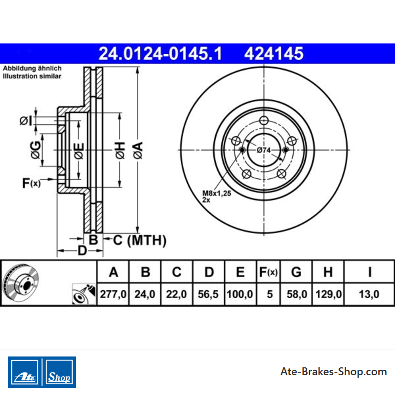 ATE Originale zweiteilige Bremsscheibe (24012401451) für Subaru, Toyota