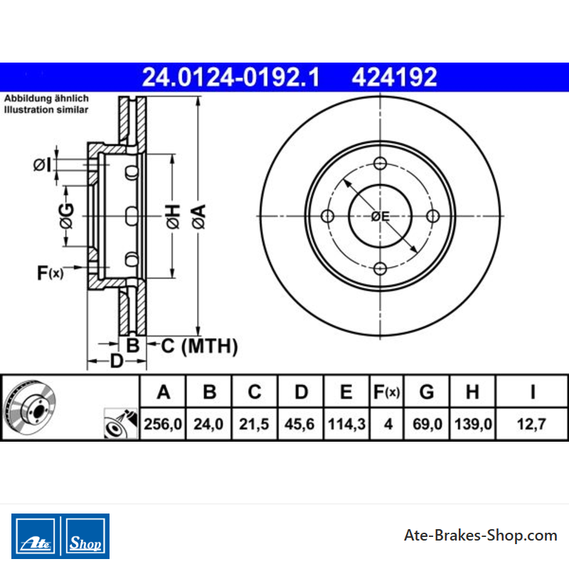 ATE Disco de freno original de 2 piezas (24012401921) para Mitsubishi, Smart
