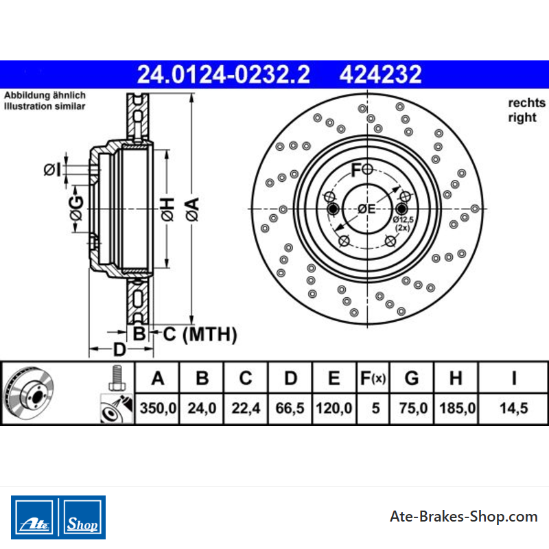 ATE Disco de freno original (24012402322) para BMW