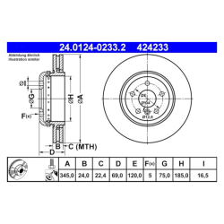 2 Pieces ATE Brake Disc (2401240233202) for BMW