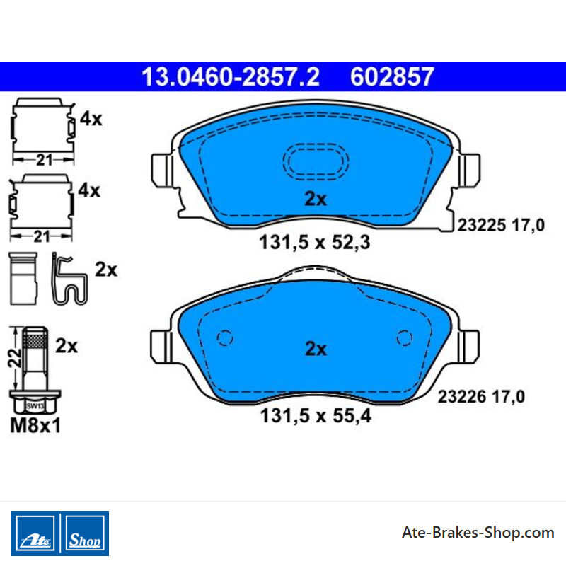 ATE plaquettes de frein d’origine (13046028572) pour Opel