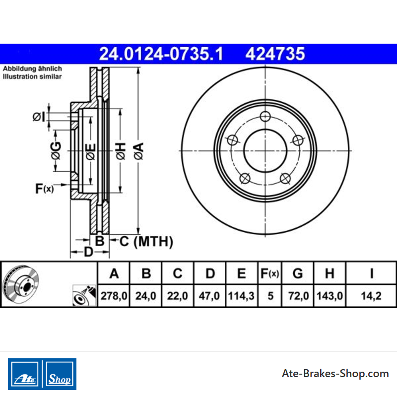 ATE Original 2 Pieces Brake Disk (24012407351) for Ford, Mazda