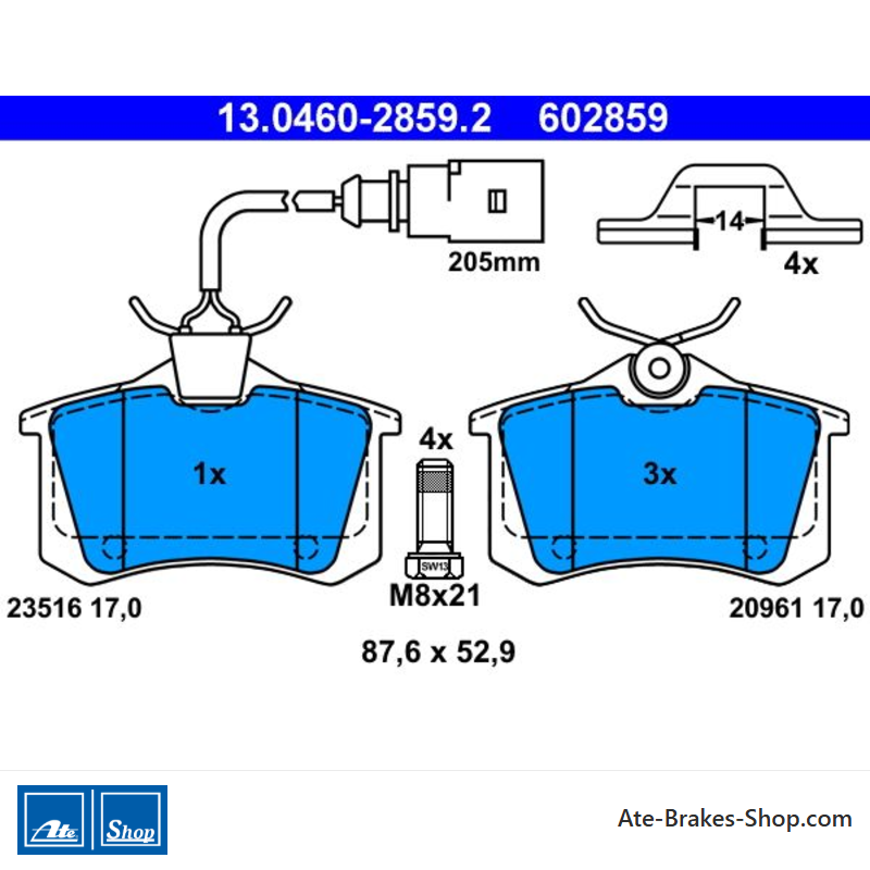 ATE original brake pads (13046028592) for Ford, Seat, Volkswagen (VW)