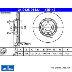 ATE Original zweiteilige Bremsscheibe (24012501421) für Opel, Saab