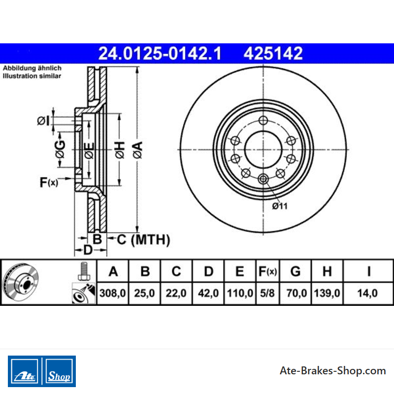 ATE Original 2 Pieces Brake Disk (24012501421) for Opel, Saab