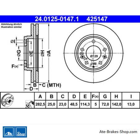 ATE Disque de frein original en 2 pièces (24012501471) pour Mazda