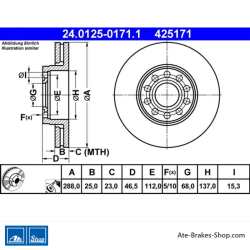 ATE Disque de frein original en 2 pièces (24012501711) pour Skoda, Volkswagen (VW)