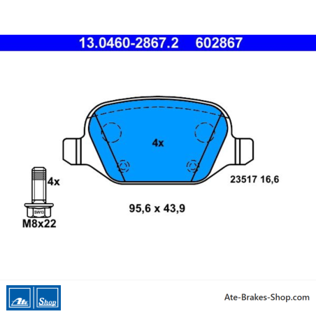 ATE originale Bremsbeläge (13046028672) für Alfa Romeo, Fiat, Lancia